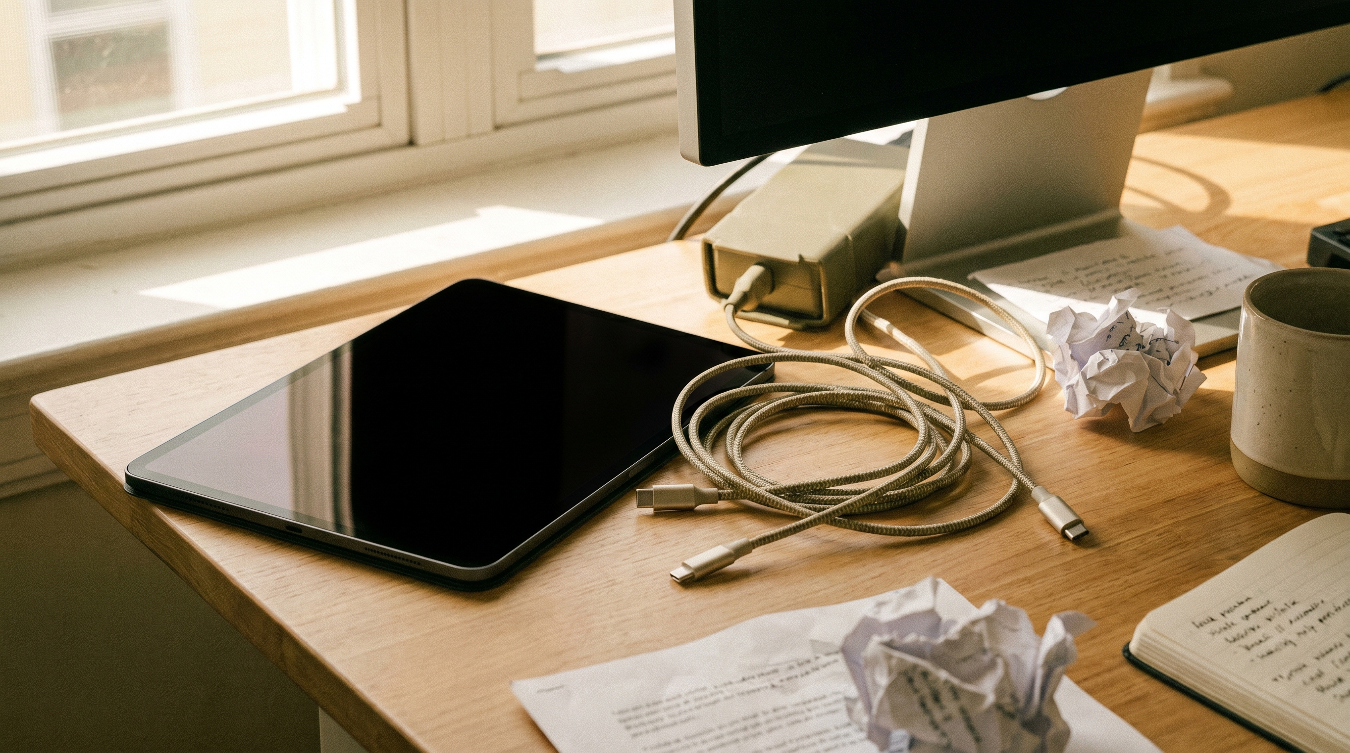 The cable you keep fiddling with is a desk design failure